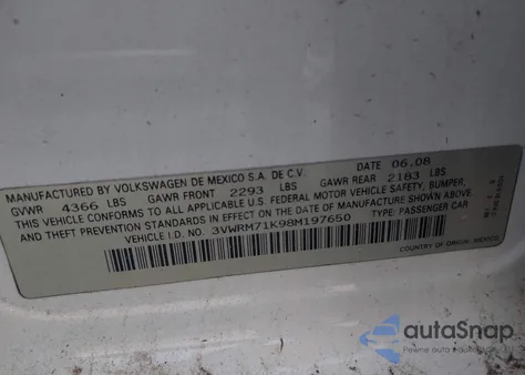 2008 Volkswagen Jetta Se/Sel from USA, damaged, VIN 3VWRM71K98M197650